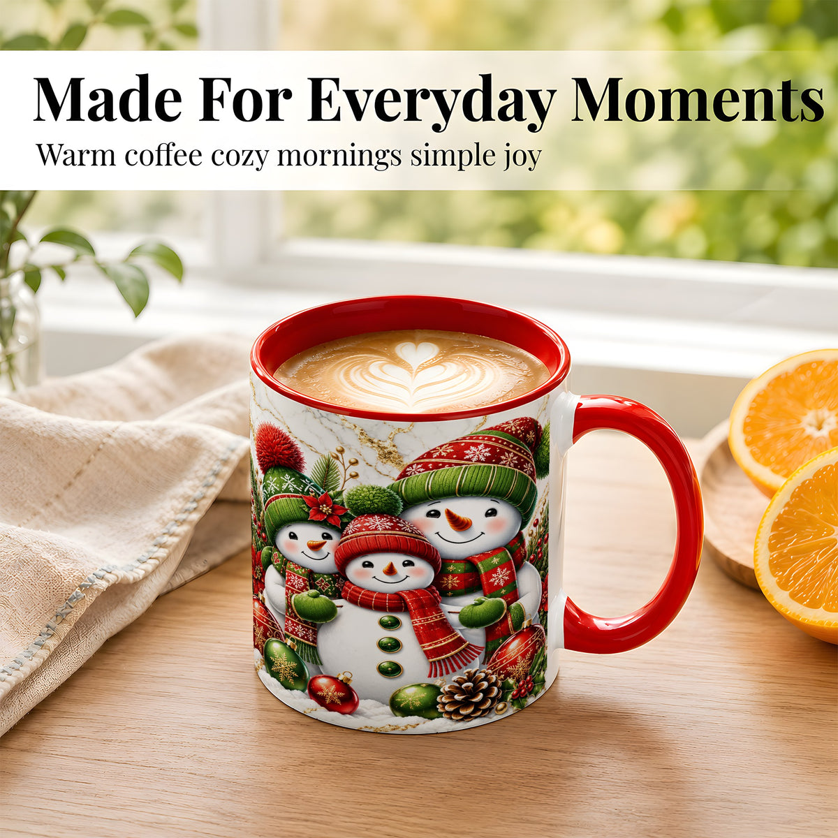 #pl[11oz|Red] Christmas Snowman Family Coffee Mug, Red Green Snowman Mug, Ceramic Cup