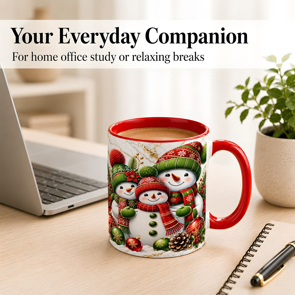#pl[11oz|Red] Christmas Snowman Family Coffee Mug, Red Green Snowman Mug, Ceramic Cup