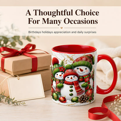 #pl[11oz|Red] Christmas Snowman Family Coffee Mug, Red Green Snowman Mug, Ceramic Cup