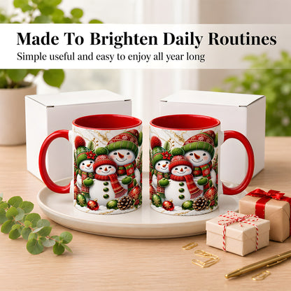 #pl[11oz|Red] Christmas Snowman Family Coffee Mug, Red Green Snowman Mug, Ceramic Cup
