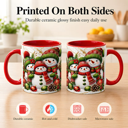 #pl[11oz|Red] Christmas Snowman Family Coffee Mug, Red Green Snowman Mug, Ceramic Cup