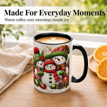 #pl[15oz|Black] Christmas Snowman Family Coffee Mug, Red Green Snowman Mug, Ceramic Cup