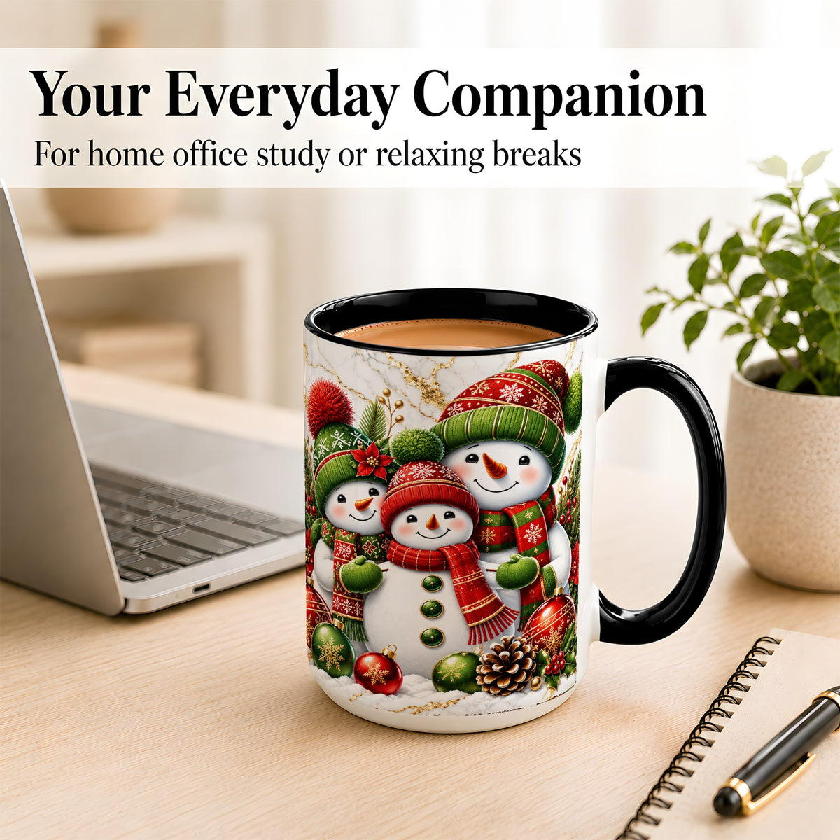 #pl[15oz|Black] Christmas Snowman Family Coffee Mug, Red Green Snowman Mug, Ceramic Cup