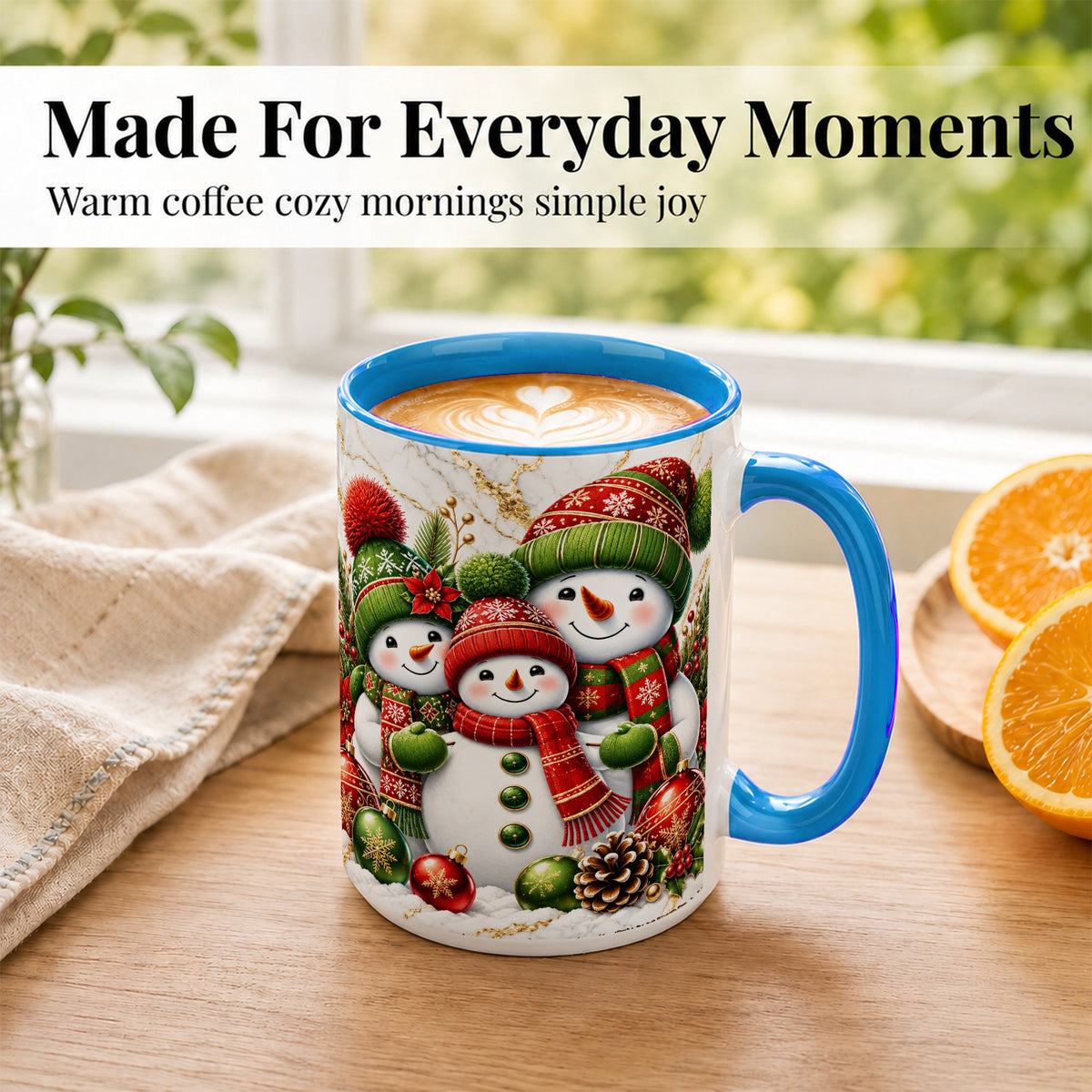 #pl[15oz|Blue] Christmas Snowman Family Coffee Mug, Red Green Snowman Mug, Ceramic Cup