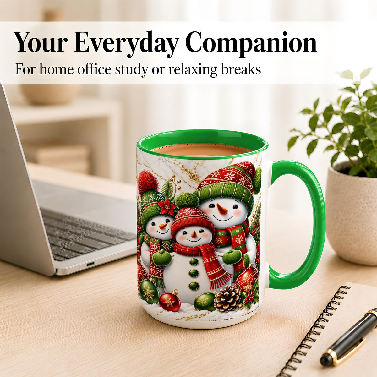 #pl[15oz|Green] Christmas Snowman Family Coffee Mug, Red Green Snowman Mug, Ceramic Cup