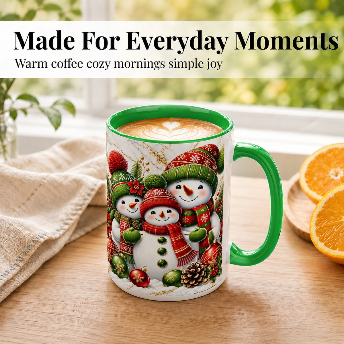 #pl[15oz|Green] Christmas Snowman Family Coffee Mug, Red Green Snowman Mug, Ceramic Cup
