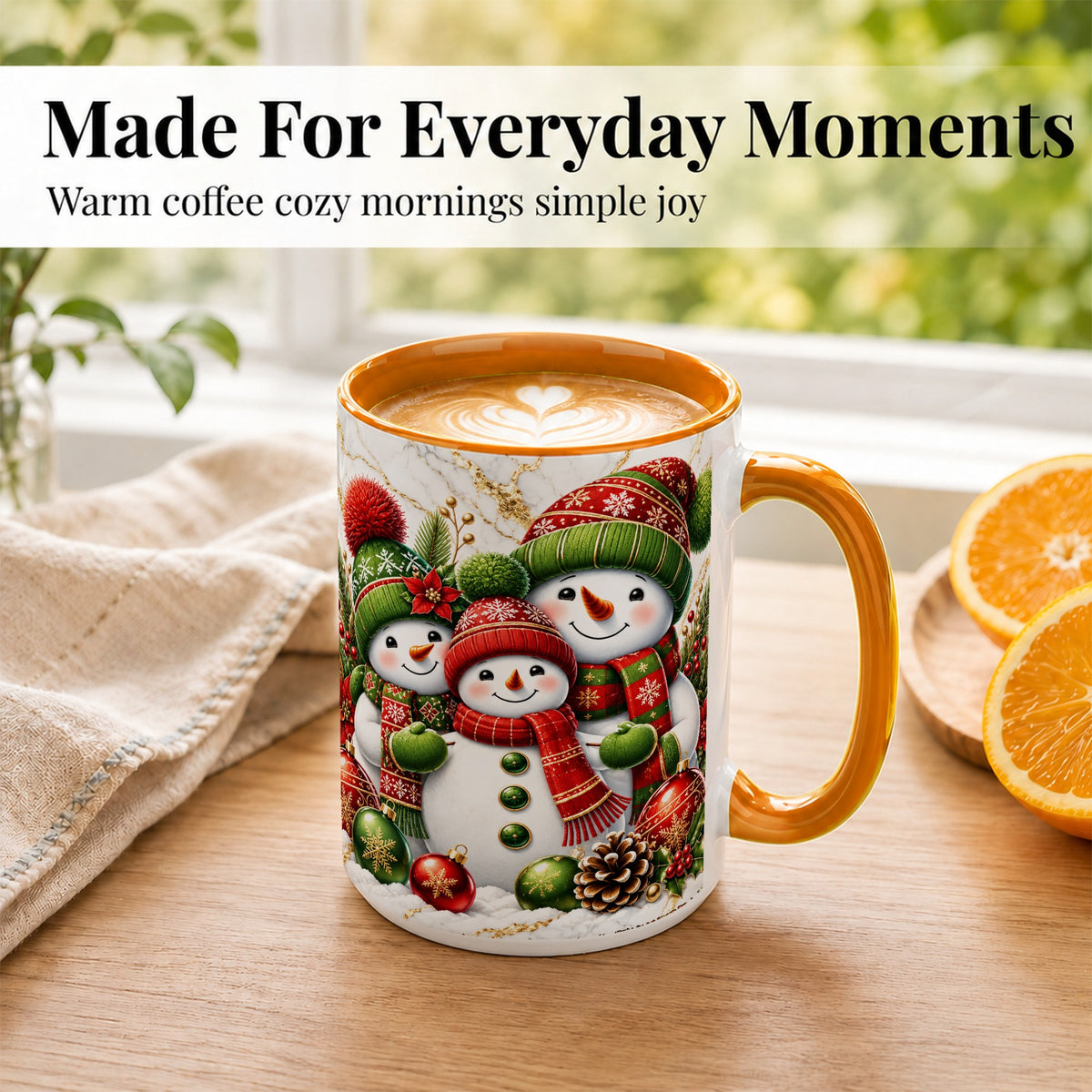 #pl[15oz|Orange] Christmas Snowman Family Coffee Mug, Red Green Snowman Mug, Ceramic Cup