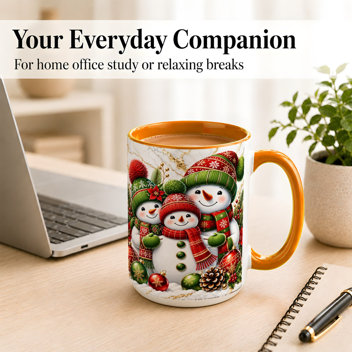 #pl[15oz|Orange] Christmas Snowman Family Coffee Mug, Red Green Snowman Mug, Ceramic Cup