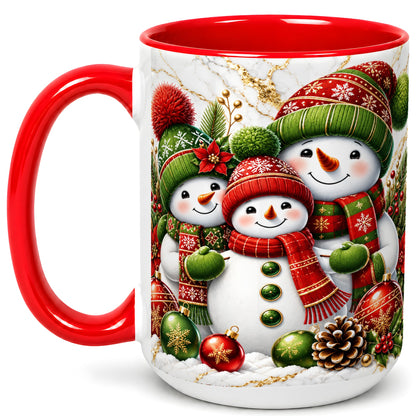 #pl[15oz|Red] Christmas Snowman Family Coffee Mug, Red Green Snowman Mug, Ceramic Cup