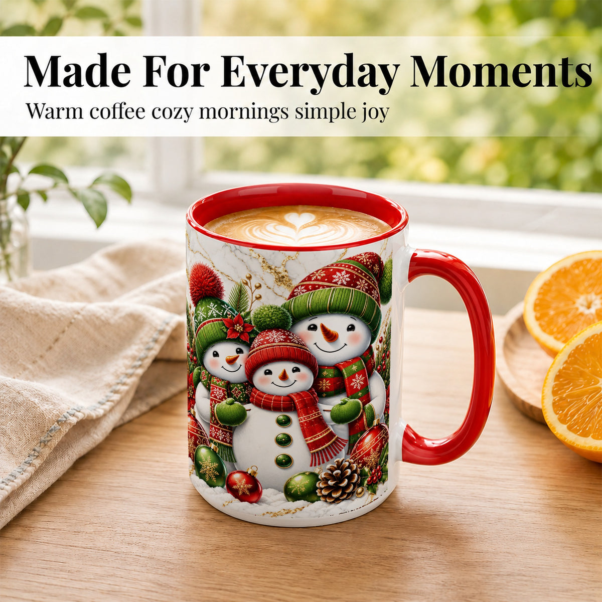 #pl[15oz|Red] Christmas Snowman Family Coffee Mug, Red Green Snowman Mug, Ceramic Cup