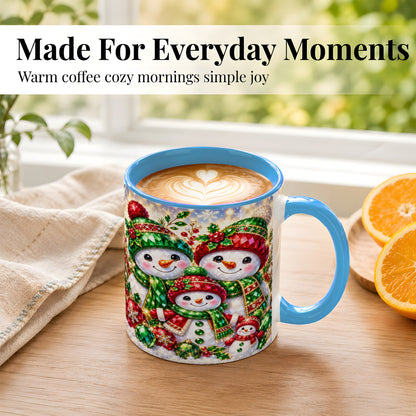 #pl[11oz|Blue] Jeweled Snowman Family Coffee Mug, Christmas Snowman Mug, Ceramic Cup