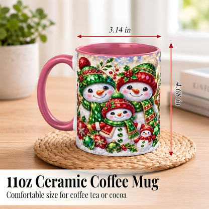 #pl[11oz|Pink] Jeweled Snowman Family Coffee Mug, Christmas Snowman Mug, Ceramic Cup