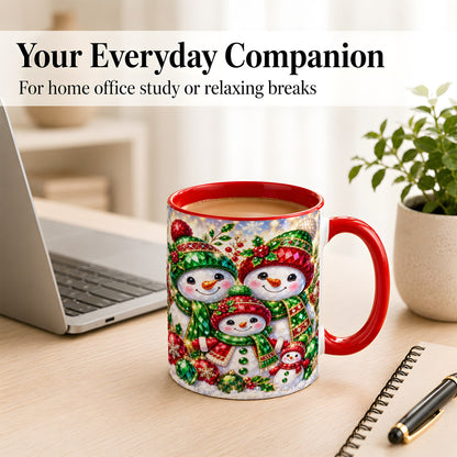 #pl[11oz|Red] Jeweled Snowman Family Coffee Mug, Christmas Snowman Mug, Ceramic Cup