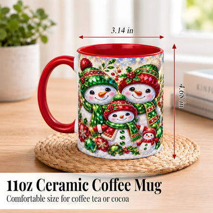 #pl[11oz|Red] Jeweled Snowman Family Coffee Mug, Christmas Snowman Mug, Ceramic Cup