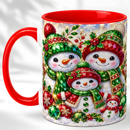Jeweled Snowman Family Coffee Mug, Christmas Snowman Mug, Ceramic Cup