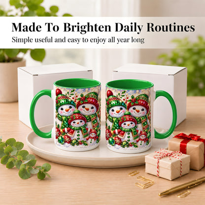 #pl[15oz|Green] Jeweled Snowman Family Coffee Mug, Christmas Snowman Mug, Ceramic Cup