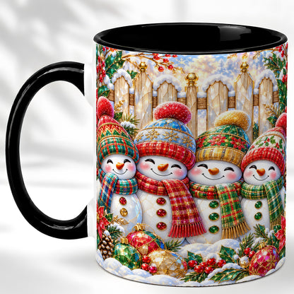 #pl[11oz|Black] Jeweled Snowman Friends Coffee Mug, Christmas Snowman Mug, Ceramic Cup