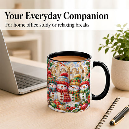 #pl[11oz|Black] Jeweled Snowman Friends Coffee Mug, Christmas Snowman Mug, Ceramic Cup