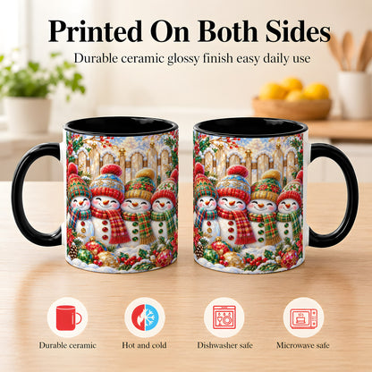 #pl[11oz|Black] Jeweled Snowman Friends Coffee Mug, Christmas Snowman Mug, Ceramic Cup