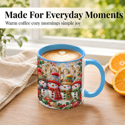 #pl[11oz|Blue] Jeweled Snowman Friends Coffee Mug, Christmas Snowman Mug, Ceramic Cup