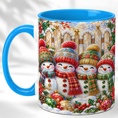 #pl[11oz|Blue] Jeweled Snowman Friends Coffee Mug, Christmas Snowman Mug, Ceramic Cup