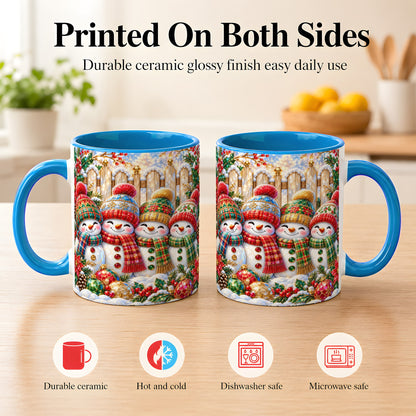 #pl[11oz|Blue] Jeweled Snowman Friends Coffee Mug, Christmas Snowman Mug, Ceramic Cup
