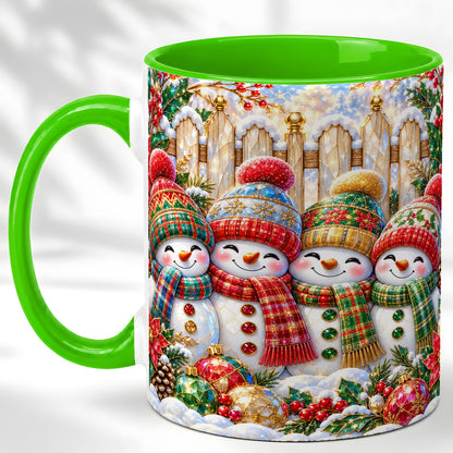 #pl[11oz|Green] Jeweled Snowman Friends Coffee Mug, Christmas Snowman Mug, Ceramic Cup