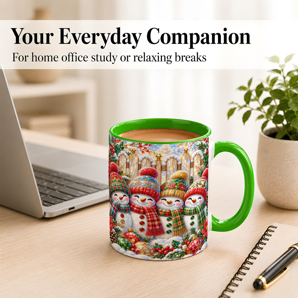 #pl[11oz|Green] Jeweled Snowman Friends Coffee Mug, Christmas Snowman Mug, Ceramic Cup