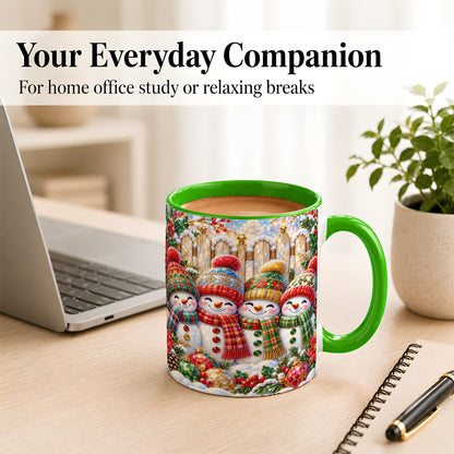 #pl[11oz|Green] Jeweled Snowman Friends Coffee Mug, Christmas Snowman Mug, Ceramic Cup