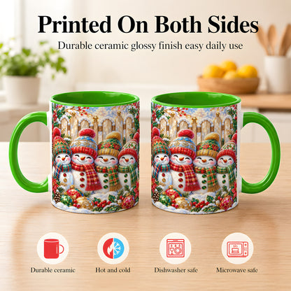 #pl[11oz|Green] Jeweled Snowman Friends Coffee Mug, Christmas Snowman Mug, Ceramic Cup