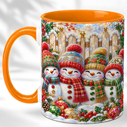 #pl[11oz|Orange] Jeweled Snowman Friends Coffee Mug, Christmas Snowman Mug, Ceramic Cup