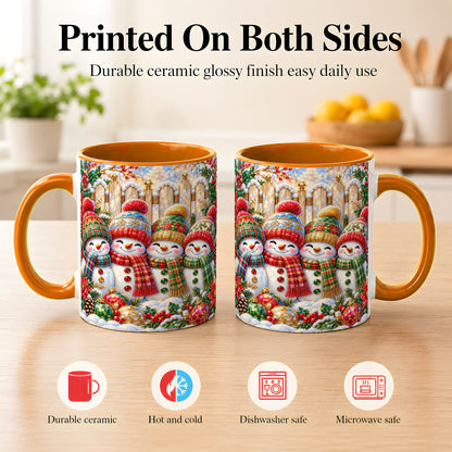 #pl[11oz|Orange] Jeweled Snowman Friends Coffee Mug, Christmas Snowman Mug, Ceramic Cup
