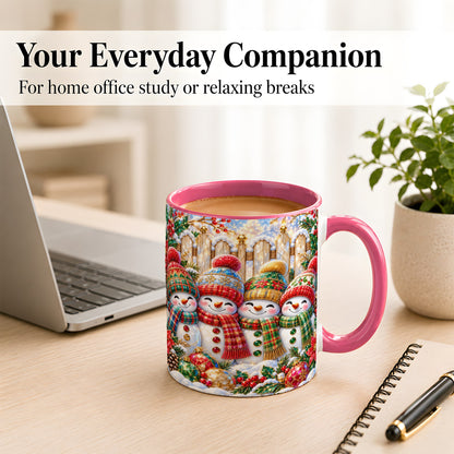 #pl[11oz|Pink] Jeweled Snowman Friends Coffee Mug, Christmas Snowman Mug, Ceramic Cup