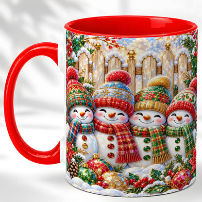 Jeweled Snowman Friends Coffee Mug, Christmas Snowman Mug, Ceramic Cup
