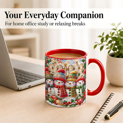 #pl[11oz|Red] Jeweled Snowman Friends Coffee Mug, Christmas Snowman Mug, Ceramic Cup