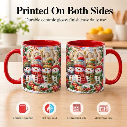 #pl[11oz|Red] Jeweled Snowman Friends Coffee Mug, Christmas Snowman Mug, Ceramic Cup