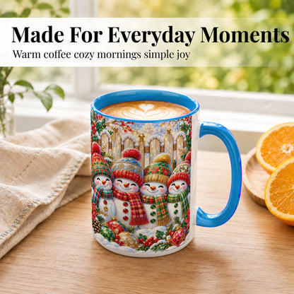 #pl[15oz|Blue] Jeweled Snowman Friends Coffee Mug, Christmas Snowman Mug, Ceramic Cup