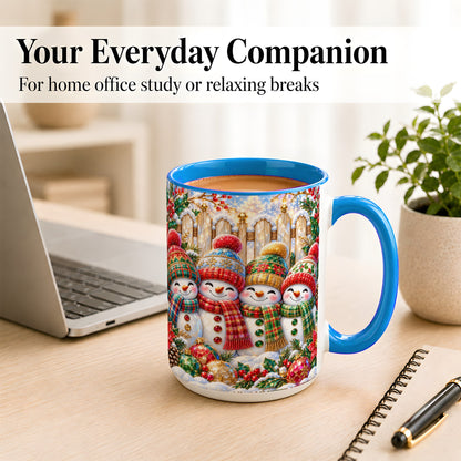 #pl[15oz|Blue] Jeweled Snowman Friends Coffee Mug, Christmas Snowman Mug, Ceramic Cup