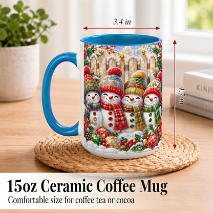 #pl[15oz|Blue] Jeweled Snowman Friends Coffee Mug, Christmas Snowman Mug, Ceramic Cup