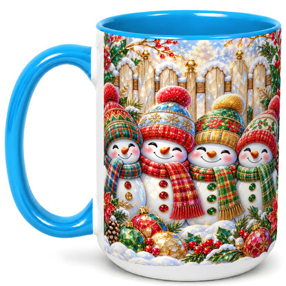 #pl[15oz|Blue] Jeweled Snowman Friends Coffee Mug, Christmas Snowman Mug, Ceramic Cup