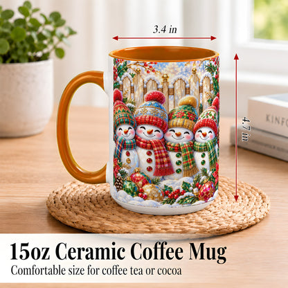 #pl[15oz|Orange] Jeweled Snowman Friends Coffee Mug, Christmas Snowman Mug, Ceramic Cup
