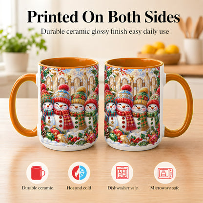 #pl[15oz|Orange] Jeweled Snowman Friends Coffee Mug, Christmas Snowman Mug, Ceramic Cup