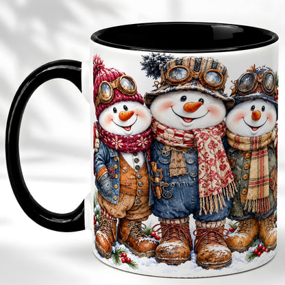 #pl[11oz|Black] Steampunk Snowman Coffee Mug, Winter Friends Mug, Ceramic Cup