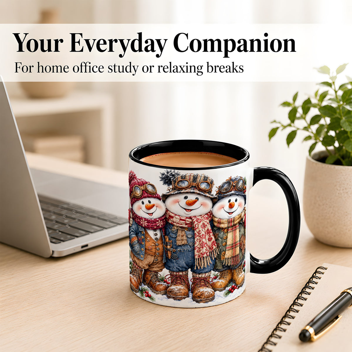 #pl[11oz|Black] Steampunk Snowman Coffee Mug, Winter Friends Mug, Ceramic Cup