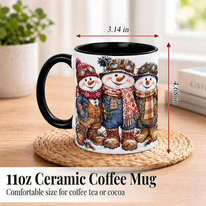 #pl[11oz|Black] Steampunk Snowman Coffee Mug, Winter Friends Mug, Ceramic Cup