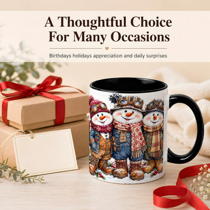 #pl[11oz|Black] Steampunk Snowman Coffee Mug, Winter Friends Mug, Ceramic Cup