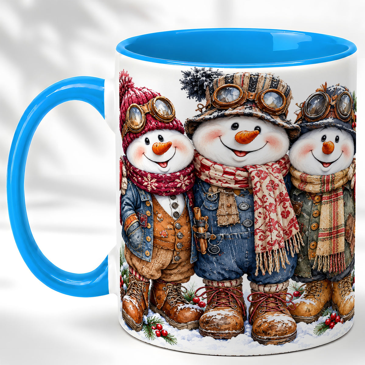 #pl[11oz|Blue] Steampunk Snowman Coffee Mug, Winter Friends Mug, Ceramic Cup