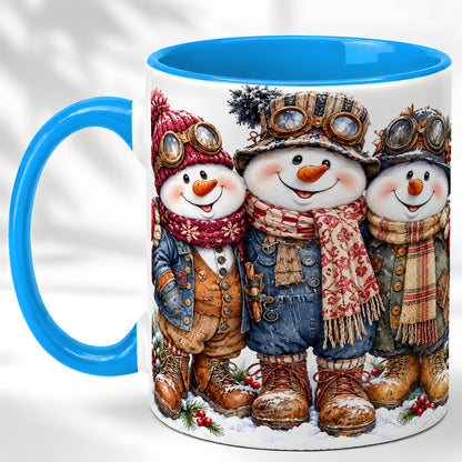 #pl[11oz|Blue] Steampunk Snowman Coffee Mug, Winter Friends Mug, Ceramic Cup