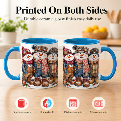 #pl[11oz|Blue] Steampunk Snowman Coffee Mug, Winter Friends Mug, Ceramic Cup