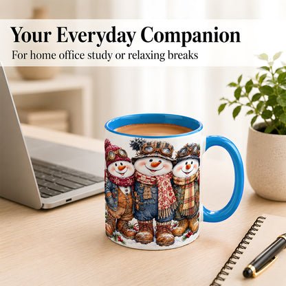 #pl[11oz|Blue] Steampunk Snowman Coffee Mug, Winter Friends Mug, Ceramic Cup